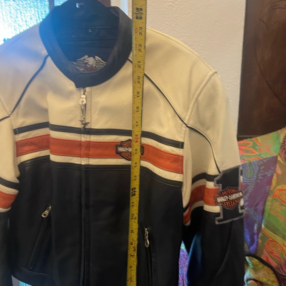 Harley-Davidson Black, White & Orange Leather Motorcycle Jacket